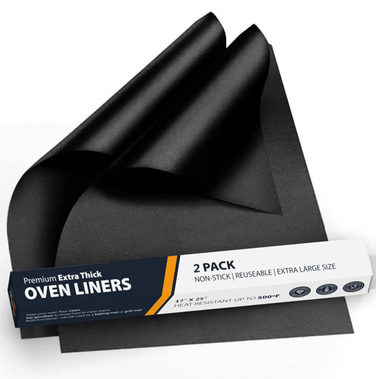 Picture of Oven Liners for Bottom of Oven - 2 Pack Large Heavy Duty Mats, 17”x25” Non-Stick Reusable Liner for Electric, Gas, Toaster Ovens, Grills - BPA & PFOA Free Kitchen Accessory to Keep Oven Clean (Black)