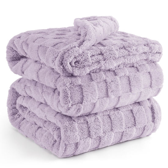 Picture of Bedsure Lavender Fog Fleece Blanket for Couch - Super Soft Cozy Queen Blankets for Women, Cute Small Throws for Girls, 90x90 Inches