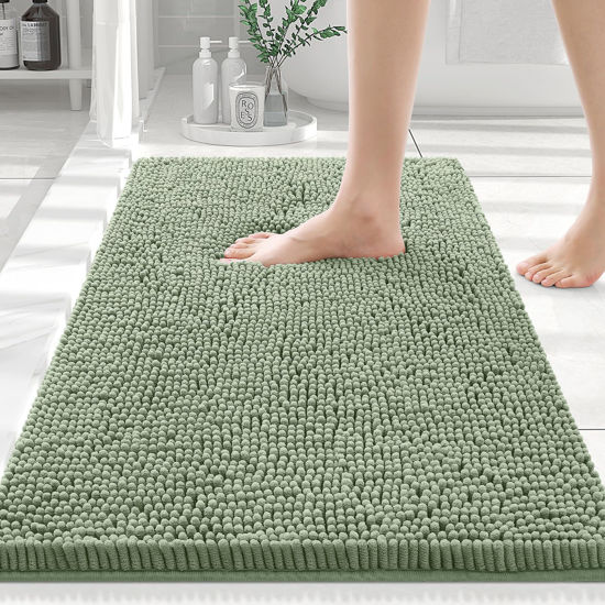 Picture of Smiry Luxury Chenille Bath Rug 30''x20'', Extra Soft and Absorbent Shaggy Bathroom Mat Rugs, Machine Washable, Non-Slip Plush Carpet Runner for Tub, Shower, and Bath Room, Sage Green