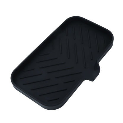 Picture of MicoYang Silicone Bathroom Soap Dishes with Drain Spout-Bathroom and Kitchen Sink Organizer,Sponge Holder,Dish Soap Tray,Perfect for Dispenser,Scrubber,Bottle,Cup on Sink or Counter-Black 9.6"×5.3"