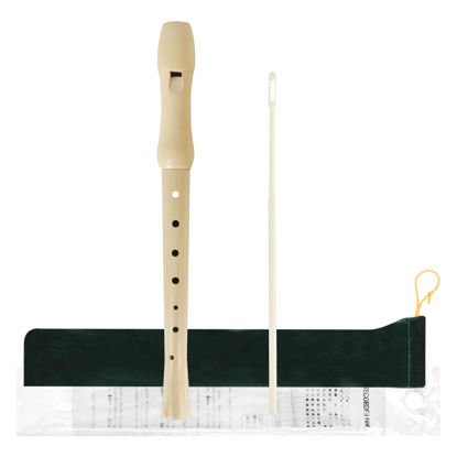 Picture of Mr.Power Maple Wooden Soprano Recorder, C Key German Style Fingering 8 Holes 2 Piece School-Approved Musical Instrument Pupil Student Educational (Wood Color)