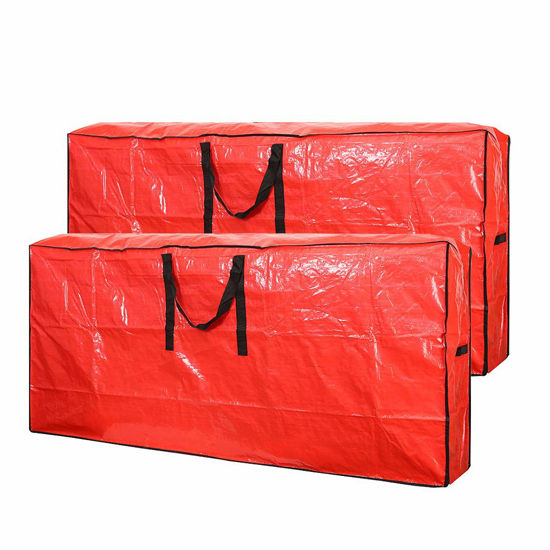 Picture of Sattiyrch Christmas Tree Storage Bag- 2 pack - Fits Up to 9 ft Xmas Disassembled Trees with Durable Reinforced Handles & Dual Zipper -Waterproof Material Protects from Dust,Moisture(Red, 9ft)