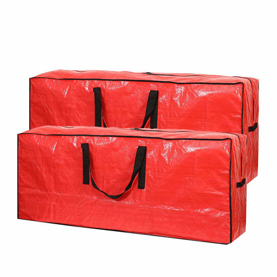 Picture of Sattiyrch Christmas Tree Storage Bag- 2 pack - Fits Up to 7.5ft Xmas Disassembled Trees with Durable Reinforced Handles & Dual Zipper -Waterproof Material Protects from Dust,Moisture(Red, 7.5ft)