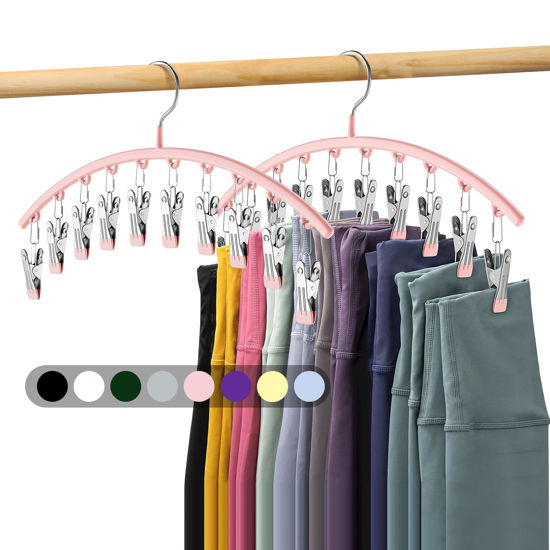 Picture of Legging Organizer for Closet, Metal Yoga Pants Hangers 2 Pack w/10 Clips Holds 20 Leggings, Space Saving Hanging Closet Organizer w/Rubber Coated Closet Organizers and Storage, Pink