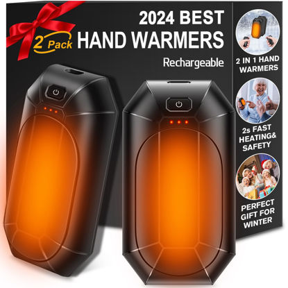 Picture of 2-Pack Hand Warmers Rechargeable,Portable Electric Hand Warmers Reusable,USB 2 in 1 Handwarmers,Outdoor/Indoor/Working/Studying/Camping/Hunting/Golf/Pain Relief/Games/Warm Gifts for Men Women Kids