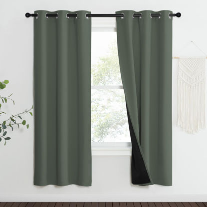 Picture of NICETOWN 100% Blackout Curtains 70" Long, Pair of Energy Smart & Noise Blocking Out Drapes for Baby Room Window, Thermal Insulated Guest Room Lined Window Dressing(Dark Mallard, 37" Wide)