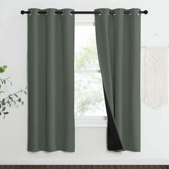 Picture of NICETOWN 100% Blackout Curtains 70" Long, Pair of Energy Smart & Noise Blocking Out Drapes for Baby Room Window, Thermal Insulated Guest Room Lined Window Dressing(Dark Mallard, 37" Wide)