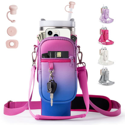 Picture of linmaya Water Bottle Carrier Bag with Phone Pocket for Stanley Cup 40/30oz,Insulated Neoprene Water Bottle Holder Cross-boday Bag with Adjustable Shoulder & Handheld Strap Stanley Cup Accessories