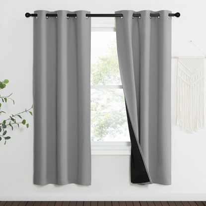 Picture of NICETOWN Full Shade Curtain Panels, Pair of Energy Smart & Noise Blocking Out Blackout Drapes for Dining Room Window, Thermal Insulated Guest Room Lined Window Dressing(Silver Grey, 37 x 70 inch)