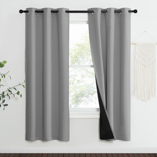 Picture of NICETOWN Full Shade Curtain Panels, Pair of Energy Smart & Noise Blocking Out Blackout Drapes for Dining Room Window, Thermal Insulated Guest Room Lined Window Dressing(Silver Grey, 37 x 70 inch)