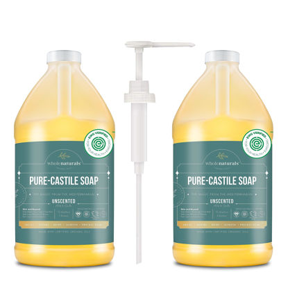 Picture of WHOLENATURALS Pure Castile Soap Liquid, EWG Verified & Certified Palm Oil Free Unscented, Natural, Mild & Gentle Non-gmo & Vegan - Organic Body Wash, Laundry, and Baby Soap-128 Fl Oz-Pack of 2 w/pump