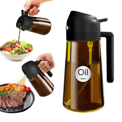 Picture of YARRAMATE 16oz/470ml Light-Blocking Dark Oil Sprayer for Cooking, 2 in 1 Olive Oil Dispenser Bottle for Kitchen, Premium Dark Amber Glass Oil Bottle, Food-Grade Oil Mister for Air Fryer, BBQ (Black)