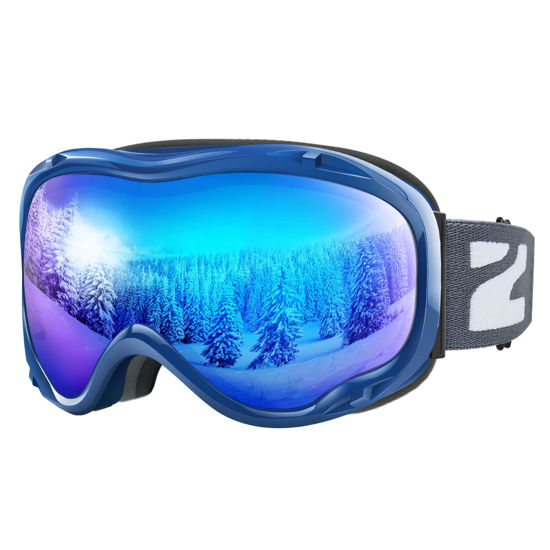 Picture of ZIONOR Lagopus Ski Snowboard Goggles UV Protection Anti fog Snow Goggles for Men Women Adult Youth VLT 15% Blue Frame Mirrored Blue Lens