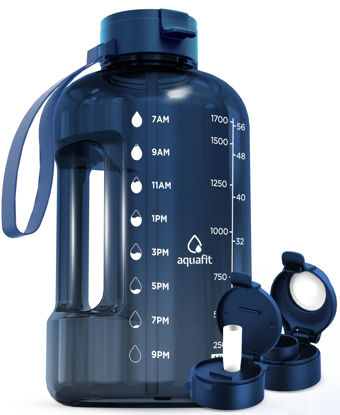 Picture of AQUAFIT 64 oz Water Bottle with Time Marker - Straw & Chug Lid - BPA Free Half Gallon Water Bottle, Big Water Bottle with Straw, Gym Water Bottle with Handle, Gallon Water Jug (Nebula, 64 oz)