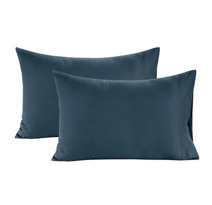 Picture of LANE LINEN Pillows Standard Size Set of 2 Soft 100% Egyptian Cotton Sateen 1000 Thread Count Cool & Smooth Pillowcases Queen - Denim
