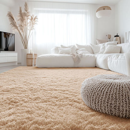 Picture of OLANLY 8x10 Machine Washable Large Area Rugs for Living Room, Bedroom, Soft Fluffy Shaggy Bedside Rug, Indoor Floor Carpet for Kids Girls and Boys, Dorms, Nursery, Home Decor Aesthetic, Beige
