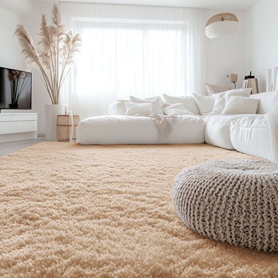 Picture of OLANLY 8x10 Machine Washable Large Area Rugs for Living Room, Bedroom, Soft Fluffy Shaggy Bedside Rug, Indoor Floor Carpet for Kids Girls and Boys, Dorms, Nursery, Home Decor Aesthetic, Beige