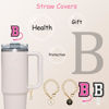 Picture of （2+2）2PCS Straw Cover for Stanley Cup 30&40 Oz 10mm Straw Topper with 2PCS Stanley Cup Accessories Letter Charms Name ID Initial Letter Handle Personalized Charm For Stanley Tumbler (Letter B)