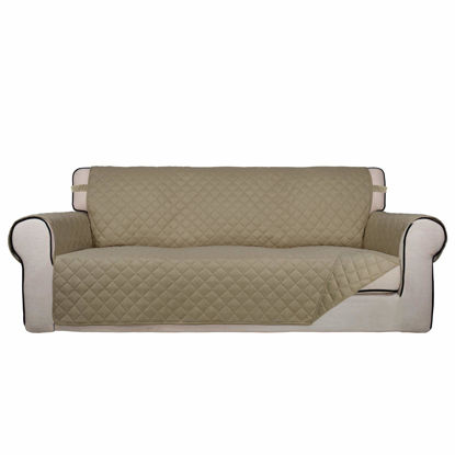 Picture of PureFit Reversible Quilted Sofa Cover, Water Resistant Slipcover Furniture Protector, Washable Couch Cover with Non Slip and Elastic Straps for Kids, Dogs, Pets (Sofa, Beige/Beige)