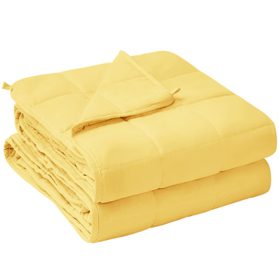 Picture of yescool Weighted Blanket for Adults (20 lbs, 60” x 80”, Yellow) Cooling Heavy Blanket for Sleeping Perfect for 190-210 lbs, Queen Size Breathable Blanket with Premium Glass Bead, Machine Washable