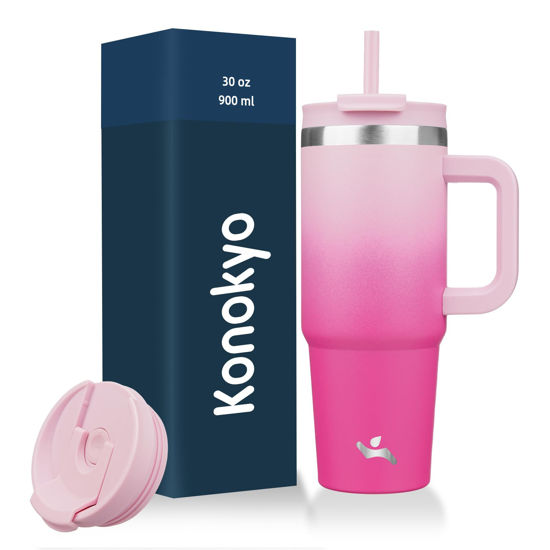 Picture of Konokyo 30 oz Tumbler with Handle and 2 Straws,2 in 1 Lid Insulated Water Bottle Stainless Steel Travel Coffee Mug,Cherry Blossoms