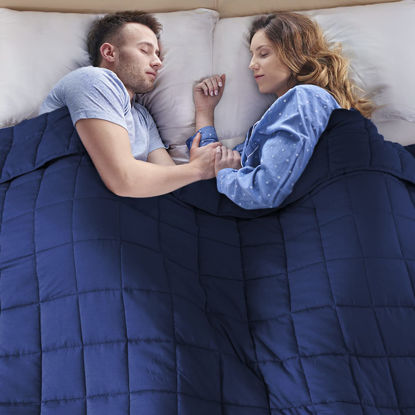 Picture of yescool Weighted Blanket for Adults (20 lbs, 80” x 87”, Blue) Cooling Heavy Blanket for Sleeping Perfect for 190-210 lbs, Queen Size Breathable Blanket with Premium Glass Bead, Machine Washable
