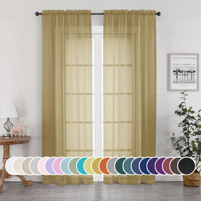 Picture of OWENIE Sheer Curtains, Sheer Curtains 84 Inch Length 2 Panels Set, Light Filtering Voile Fimly Sheer Drapes for Living Room/Bedroom, 2pcs, Gold Solid Rod Pocket Sheer Curtains, Each 42" W x 84" L