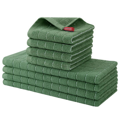 Picture of Homaxy Kitchen Towels and Dishcloths Set, 12 x 12 and 13 x 28 Inches, Set of 8 Bulk Cotton Terry Kitchen Towels Set, Checkered Designed, Soft and Super Absorbent Dish Towels, Grass Green