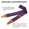 Picture of Guitar Strap, Vintage Nylon Full Grain Leather Ends Guitar Straps with Pick Pocket for Bass, Electric & Acoustic Guitar, Come with Free Strap Button, 1 Pair Strap Locks and 4 Guitar Picks (Purple)