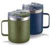 Picture of ALOUFEA 12oz Stainless Steel Insulated Coffee Mug with Handle, Double Wall Vacuum Travel Mug, Tumbler Cup with Fliping Lid, Navy and Army Green