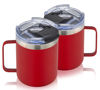 Picture of ALOUFEA 12oz Stainless Steel Insulated Coffee Mug with Handle, Double Wall Vacuum Tumbler Cup with Fliping Lid, Red, 2 Pack
