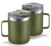Picture of ALOUFEA 12oz Stainless Steel Insulated Coffee Mug with Handle, Double Wall Vacuum Tumbler Cup with Fliping Lid, Army Green, 2 Pack