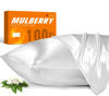 Picture of 100% Mulberry Silk Pillowcase for Hair and Skin, 22 Momme Natural Silk Pillow Case with Zipper, Silk Pillow Cover for Women Mom Men (Ivory White, King 20''×40'')