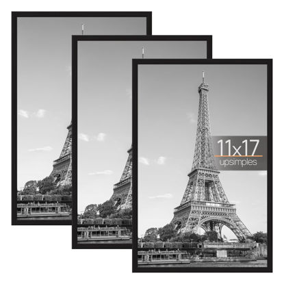 Picture of upsimples 11x17 Picture Frame Black 3 Pack, Scratch-Proof 11 x 17 Poster Frames for Photo Gallery - Slide-In Strips, Horizontal or Vertical Wall Mounting