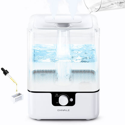 Picture of 6L Humidifiers for Bedroom Large Room Home, CHIVALZ Cool Mist Top Fill Humidifiers for Baby Nursery and Plants, 26dB Quiet, Nightlight, Up to 50 Hours, Oil Diffuser 1 Pack + 2 Mist Outlets