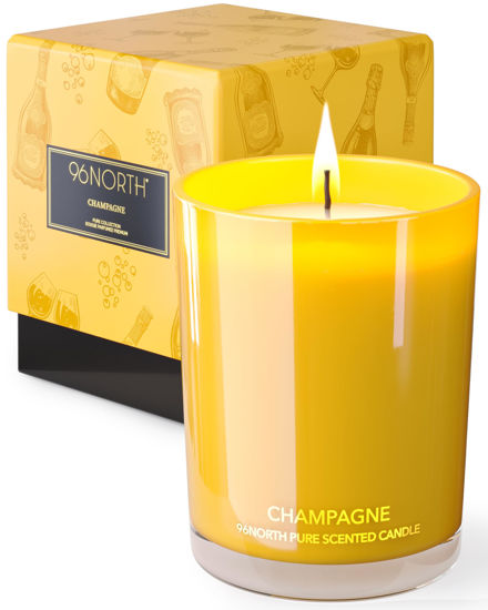 Picture of 96NORTH | Pure Champagne Candle | 100% Natural Soy Wax | One Wick Jar Candle | Natural Fragrance Technology | Non Toxic | Up to 35 Hours Burning Time | Aromatherapy Gift for Men and Women