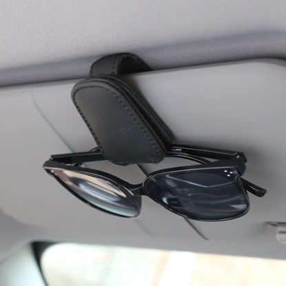 Picture of KIWEN 4 Packs Sunglasses Holders for Car Visor, Magnetic Leather Glasses Eyeglass Clip for Car, Ticket Card Clip Sunglasses Mount, Car Visor Accessories Gadgets(4, Black)