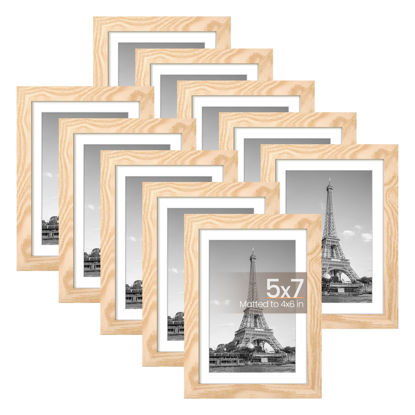 Picture of upsimples 5x7 Picture Frame Set of 10, Display Pictures 4x6 with Mat or 5x7 Without, Multi Photo Frames Collage for Wall or Tabletop Display, Natural