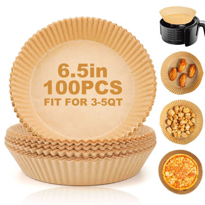 Picture of Air Fryer Paper Liners Disposable: 100PCS Round Airfryer Oven Insert Parchment Sheets Grease and Water Proof Non Stick Basket Liners for Baking Cooking from ctizne
