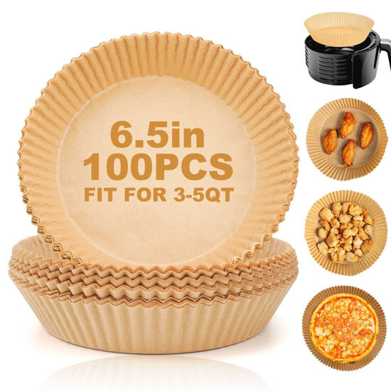 Picture of Air Fryer Paper Liners Disposable: 100PCS Round Airfryer Oven Insert Parchment Sheets Grease and Water Proof Non Stick Basket Liners for Baking Cooking from ctizne