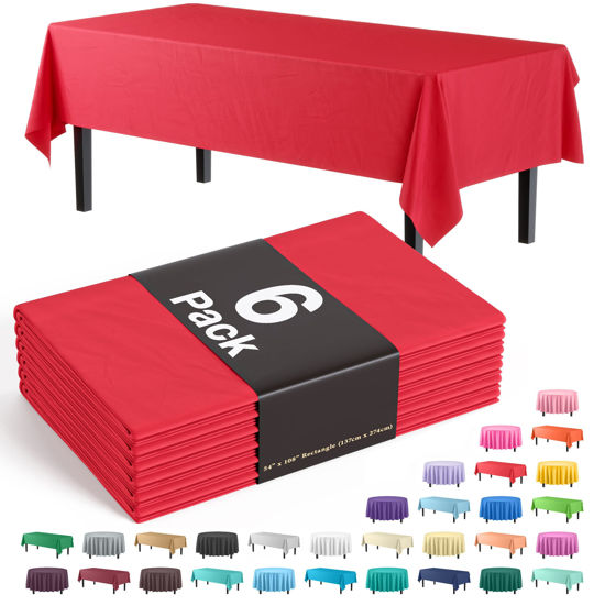 Picture of Exquisite 6-Pack Premium Plastic Tablecloth 54in. x 108in. Rectangle Plastic Table Cover - Red