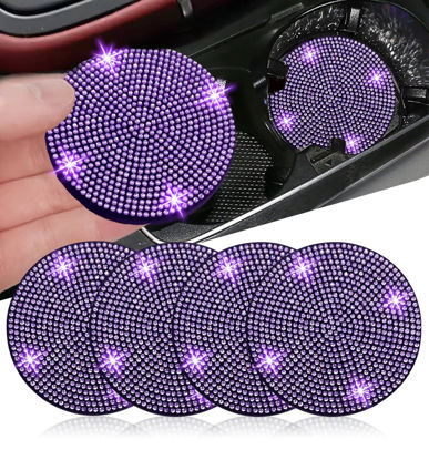 Picture of NBTEPEM 4pcs Bling Car Cup Holder Coaster, 2.75 inch Anti-Slip Shockproof Universal Car Coasters Insert Bling Crystal Rhinestone Automotive Interior Accessories for Women (4 pcs, Purple Violet)