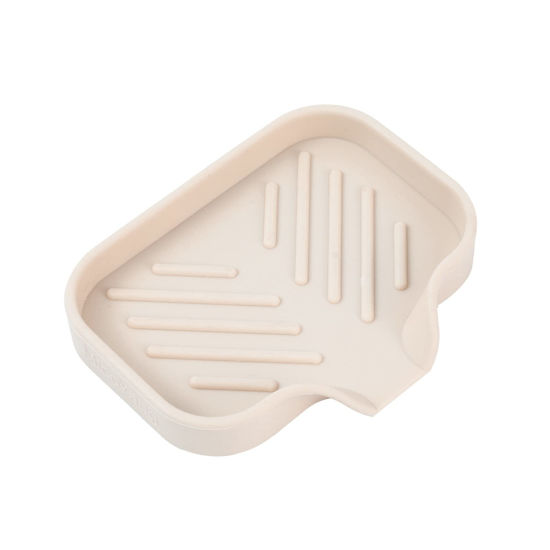 Picture of MicoYang Silicone Bathroom Soap Dishes with Drain Spout-Bathroom and Kitchen Sink Organizer,Sponge Holder,Dish Soap Tray,Perfect for Dispenser,Scrubber,Bottle,Cup on Sink or Counter-Tapioca 4.9"×3.2"