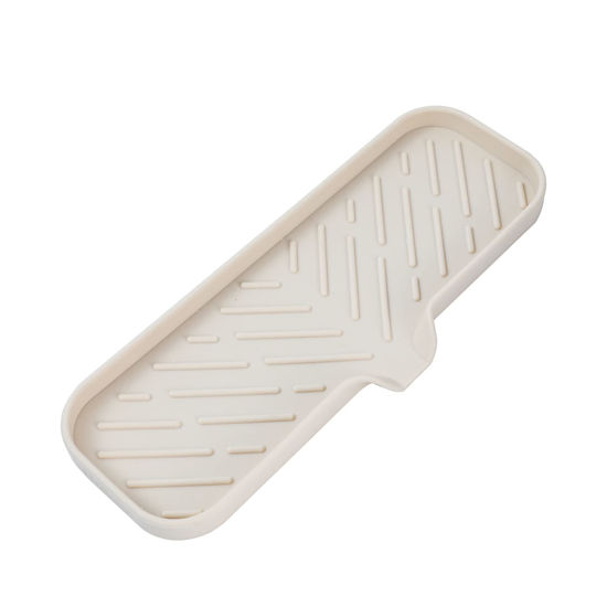 Picture of MicoYang Silicone Bathroom Soap Dishes with Drain Spout-Bathroom and Kitchen Sink Organizer,Sponge Holder,Dish Soap Tray,Perfect for Dispenser,Scrubber,Bottle,Cup on Sink or Counter-Tapioca 12"×4"