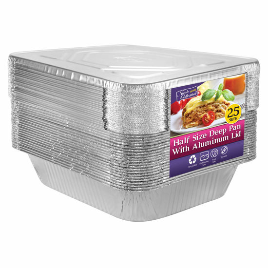 Picture of Nicole Home Collection Aluminum Pans With Lids Half Size 9x13 Extra Heavy Duty, Disposable Foil Pans For Baking (25 Sets)