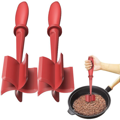 Picture of 2Pack Meat Chopper, Heat Resistant Meat Masher for Hamburger Meat, Ground Beef Smasher, Nylon Hamburger Chopper Utensil, Meat Ground, Non Stick Mix Chopper Mix and Chop, Meat Masher Tool Gift（Red）