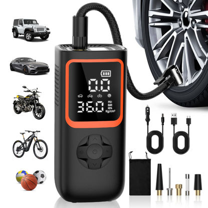 Picture of Tire Inflator Portable Air Compressor - 20000mAh & 150PSI Cordless Air Pump for Car Tires with Pressure Gauge & LED Light, 2X Faster Inflation Electric Air Compressor for Car Bikes, Motorcycle, Ball