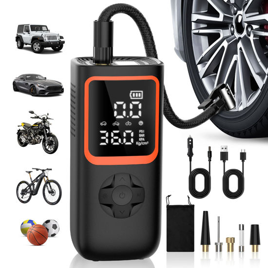 Picture of Tire Inflator Portable Air Compressor - 20000mAh & 150PSI Cordless Air Pump for Car Tires with Pressure Gauge & LED Light, 2X Faster Inflation Electric Air Compressor for Car Bikes, Motorcycle, Ball