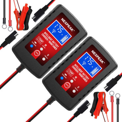 Picture of 2-Pack Smart Fully Automatic 6V 12V Battery Charger Maintainer for Car, Marine, Motorcycle, Lawn Mower