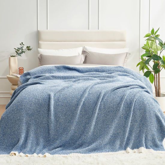 Picture of Snuggle Sac Queen Size Bed Blanket Heather Blue, Reversible Super Soft Microfiber Blankets Warm Cozy Knit Fuzzy Plush Bed Blankets, Blue, Queen 90x90